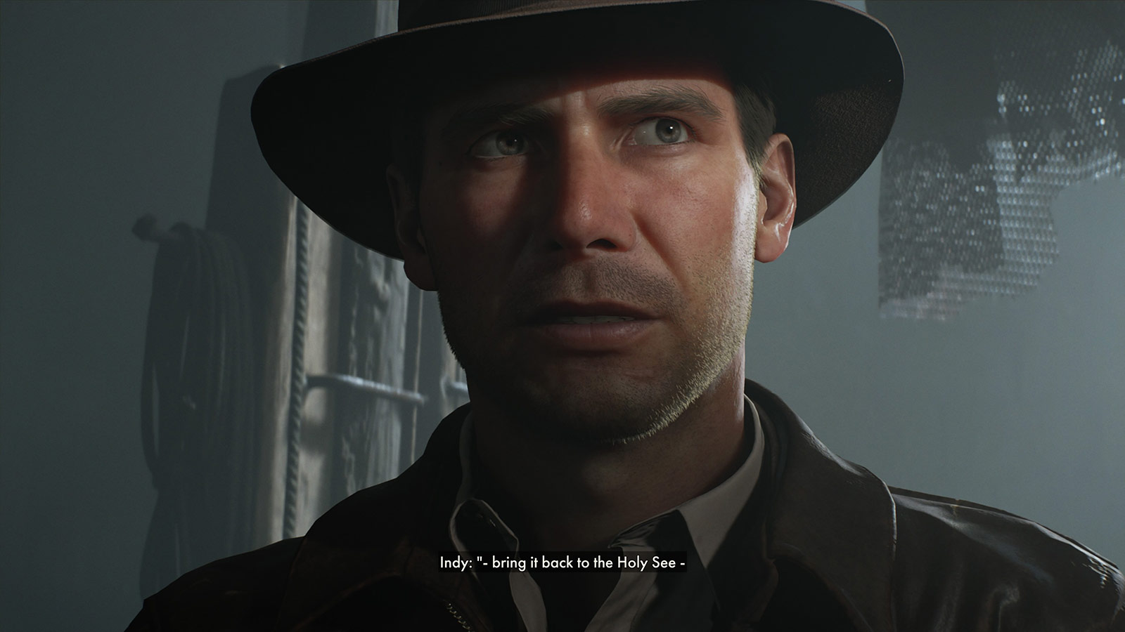 Light shines across Indy's eyes as he thinks