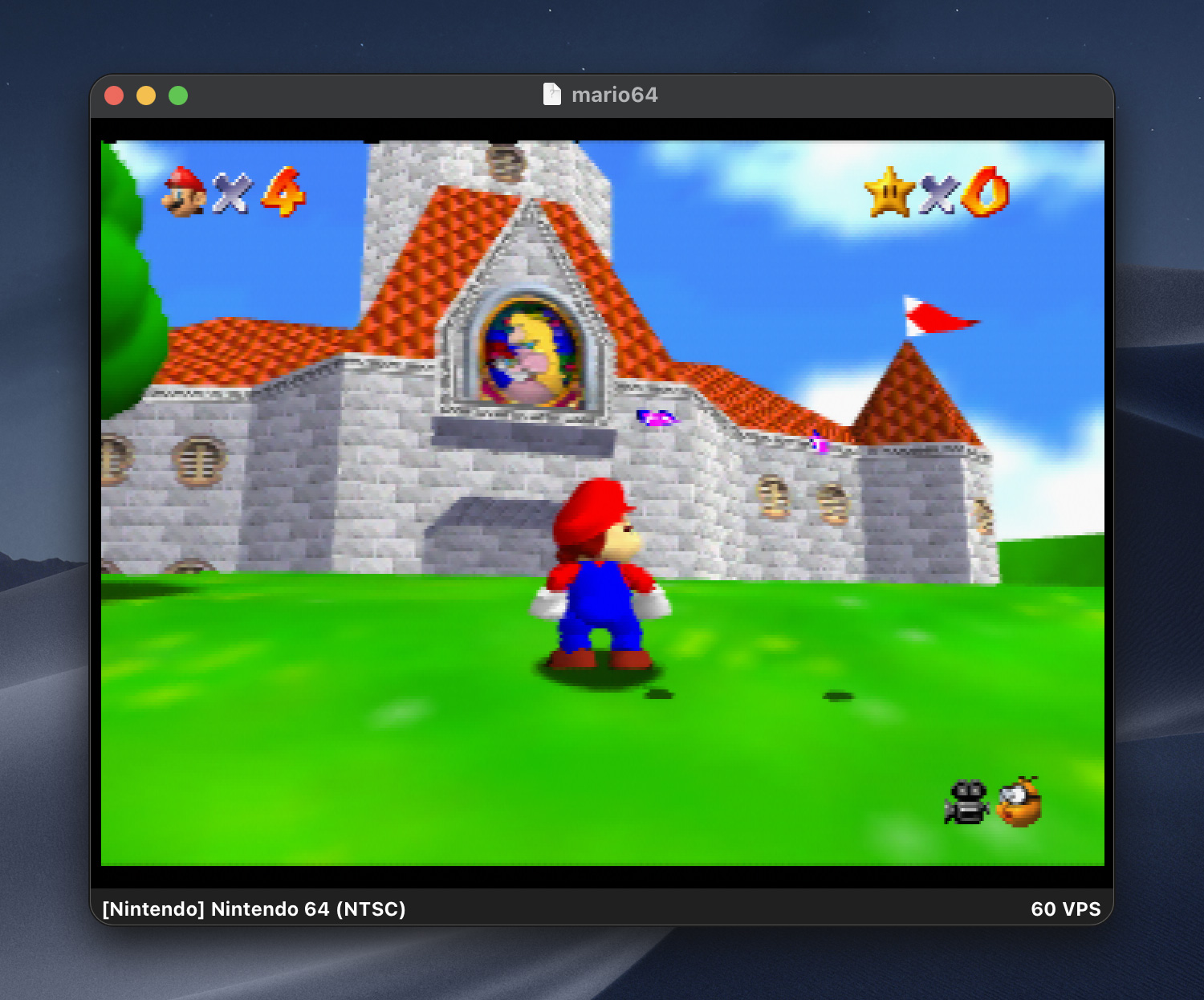ares running Super Mario 64 on macOS